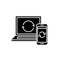 Update computer data black icon, vector sign on isolated background. Update computer data concept symbol, illustration