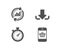 Update data, Download and Timer icons. Smartphone buying sign. Sales chart, Load file, Stopwatch gadget.