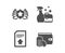 Upload file, Laureate and Cleanser spray icons. Payment method sign. Vector