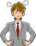 Upper body of an angry brown haired young businessman putting his hand on his waist