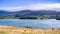 Upper Crystal Springs Reservoir,  part of the San Mateo Creek watershed and Santa Cruz mountains covered with clouds visible in