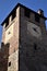 Upper detail, with clock, of the tower  of Castelvecchio, on the Adige river in Verona.