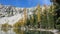 Upper eagle lake with golden larches in the sawtooth range of Washington