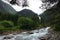 Upper fall of the Krimmler Wasserfalle  in Krimml. Austria