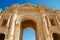 Upper fragment of the Arch of Hadrian in the ancient Roman city of Gerasa in Jerash, Jordan.