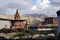 Upper Mustang. Nepal. View of the colorful chorten and the Buddhist monastery in the Tsarang village.