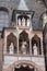 Upper part of the entrance porch of the northern entrance door to the Cathedral of Bergamo,