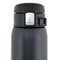 Upper part with a lid black closed plastic thermos isolated