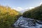 The upper part of Ryuzu Falls,Nikko,Tochigi Prefecture,Japan.With early fall colors.