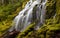 Upper Proxy Falls in Oregon with mossy rocks and logs