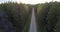 Upper view empty modern highway among wild evergreen forest