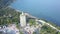 Upper view great buddhist temple against calm blue ocean