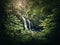 Upper Waikani Falls or Three Bears Waterfalls, the Road to Hana in Hawaii. Cascade in the jungle among tropical green vegetation.