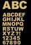 Uppercase decorative alphabet set with letters in metallic design, numbers, exclamation mark and question mark included, horizonta