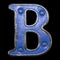 Uppercase letter B made of painted metal with blue rivets on black background. 3d