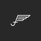 Uppercase letter f logo with wings, monogram emblem business project in the thin lines, black and white layout for stylish