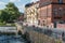 Uppsala, Uppland, Sweden -The facades and the banks around the river