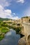 Upright photography of Besalu town with water reflection in Catalonia, Spain