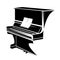Upright piano instrument black and white vector silhouette design