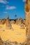 Upright standing rock formations at the Pinnacles Desert in Western Australia