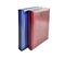 Upright two red and blue leather hardcover diaries isolated on white