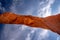 Upright view at the Delicate Arch rock formation in Arches National Park, Utah, USA