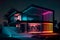 Upscale modern mansion at night Generative AI