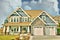 Upscale Suburban Home House Maison Front Exterior Cumulus Sky Background