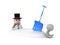 Upset 3D Character with Snowbank, Shovel, and Snowman