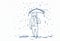 Upset Business Man Wet Under Rain With Umbrella Doodle Over Squared Paper Background