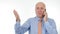 Upset Businessman Talk Business to Cellphone and Make Nervous Hand Gestures