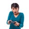 Upset, frustrated female gamer losing the video game