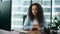 Upset girl manager disappointed work sitting desk close up. Portrait tired woman