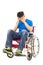 Upset handicapped man sitting on a wheelchair