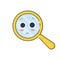 Upset magnifying glass, cute not found symbol and unsuccessful search.Zoom for 404 icon, no suitable results