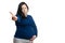 Upset pregnant woman making negative gesture with finger