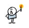 Upset stick figure character with shining candle in rising up hand.