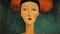 Upside Down Expressionism: A Primitivist Painting Of A Woman With An Orange Headband