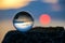 Upside down sunset landscape at Cape Kaliakra, Bulgaria, Eastern Europe - reflection in a lensball