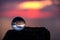 Upside down sunset landscape at Cape Kaliakra, Bulgaria, Eastern Europe - reflection in a lensball