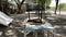 Upside Down Wooden Three-Legged Stool Chair on Vintage Rustic Tables