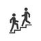 Upstairs-downstairs icon sign. Walk man in the stairs. Career symbol.