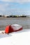 Upturned row boats have been left moored on the beach on the Suffolk coast. They have been covered in snow after a rare snow storm