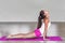 Upward facing dog backbend pose yoga woman. Urdhva mukha svanasana exercise Asian girl practicing. Yoga for weight loss