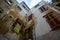 Upward view in alley in Polignano a Mare, Puglia, Italy