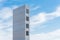 Upward view of elevator tower of new apartment building under construction in Texas, USA