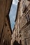 Upward view of old stone houses