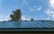 An upward view of a standing seam metal roof