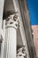 Upward view of typical government building columns in downtown Chicago
