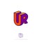 UR logo. U and R letters in block. Multi Colored emblem like 3D.